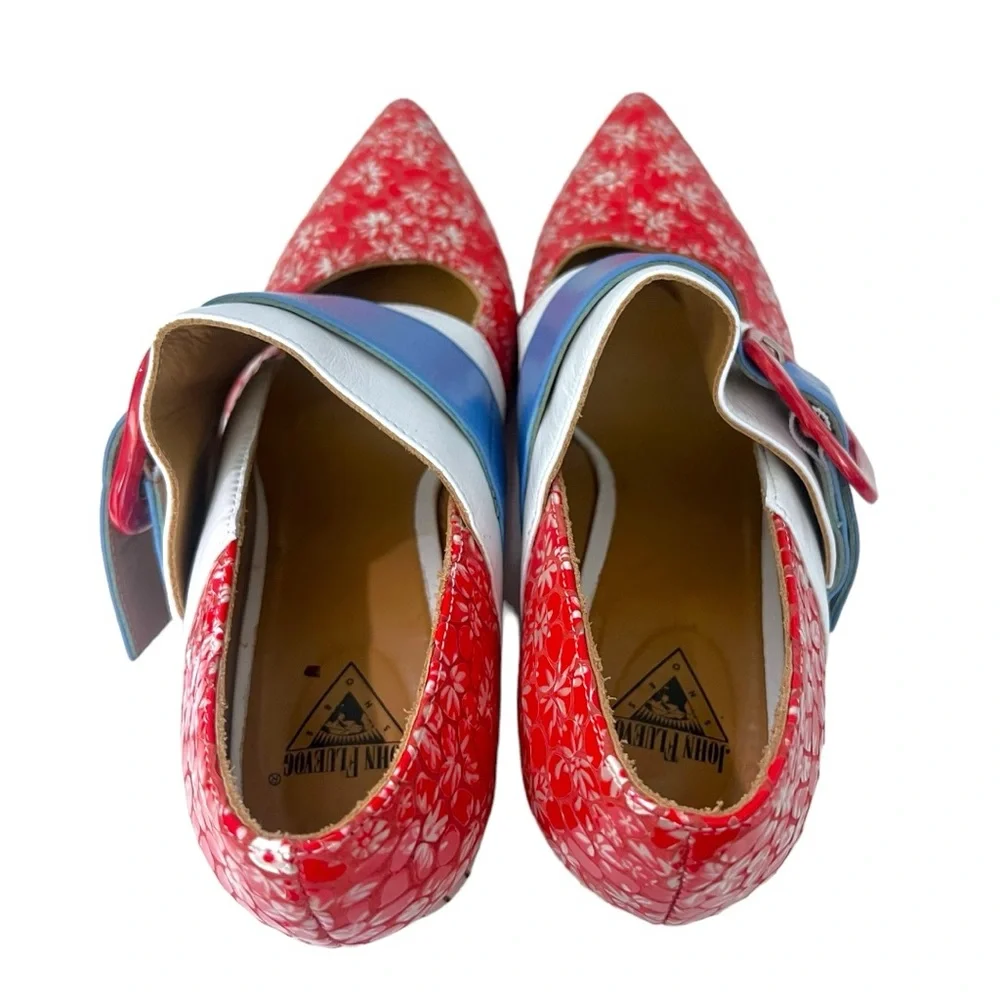 John Fluevog Red Floral Felicity Vintage Inspired Mary Janes Sz 9.5 (No BOX) - Picture 10 of 13